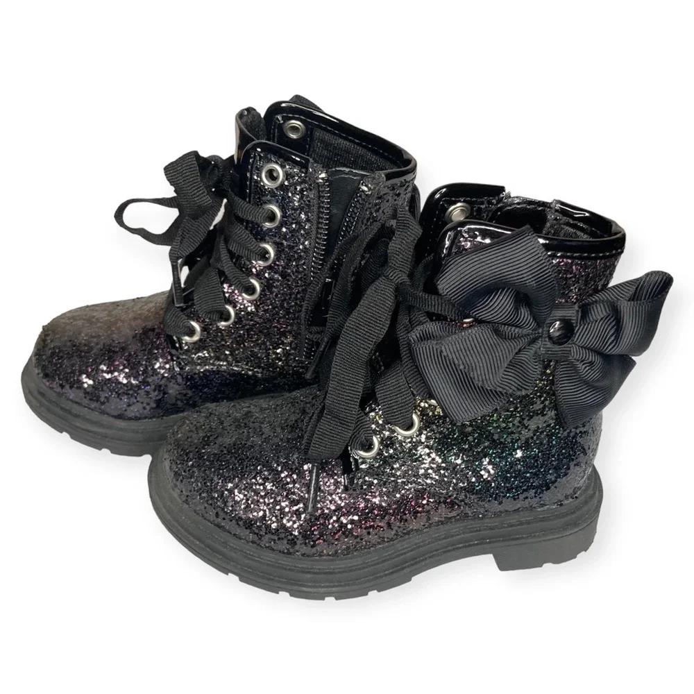 JoJo Siwa Size 5 Kids Black Rainbow Glitter Moto Combat Lace Up Boots
